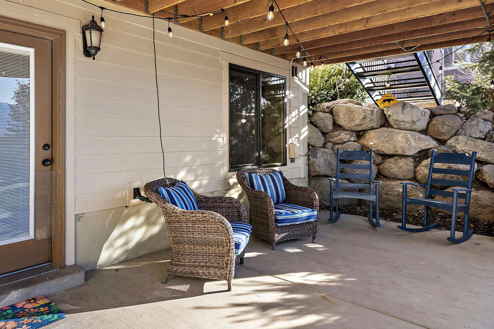 Apartment entry door on patio