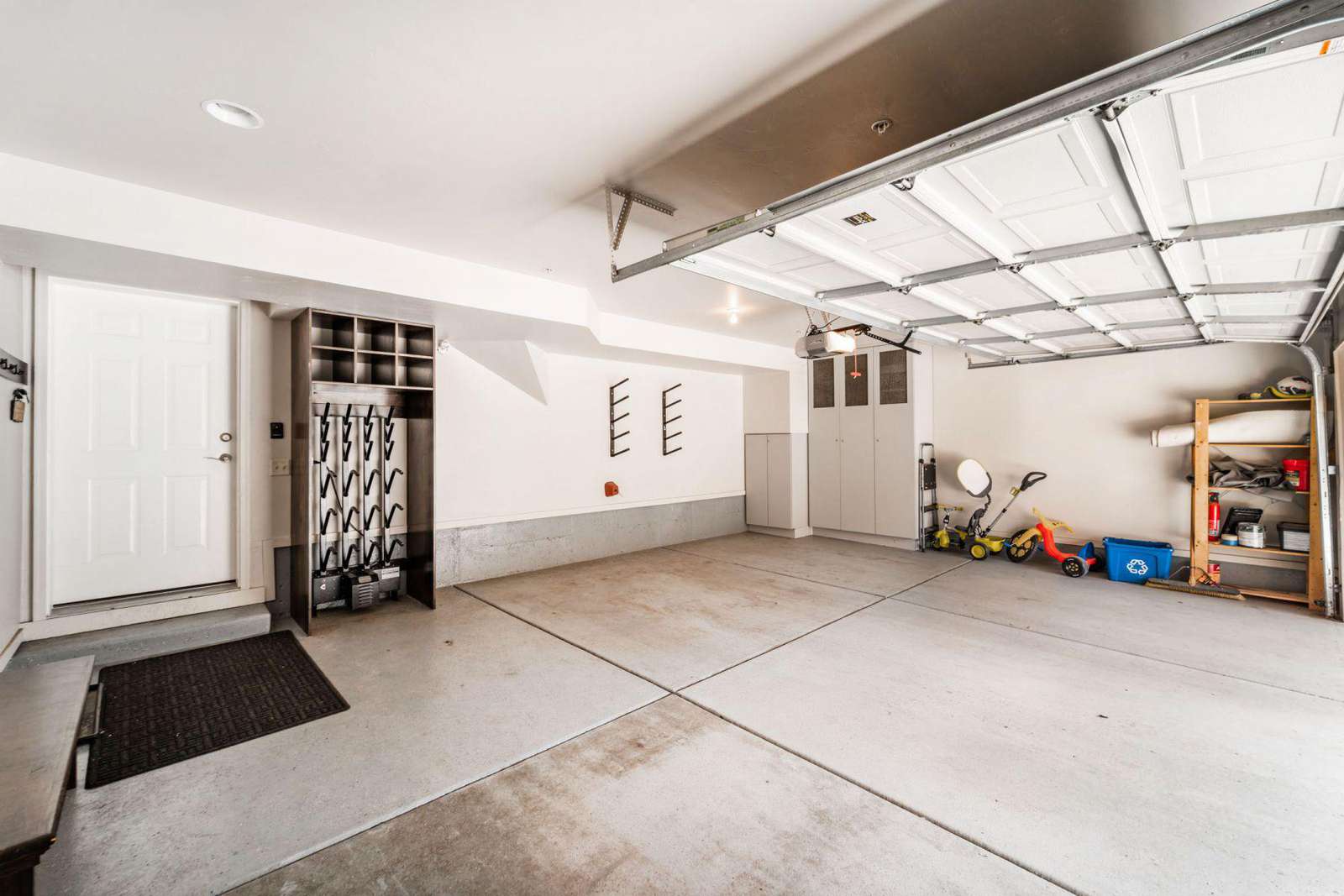 Two car garage with ski storage