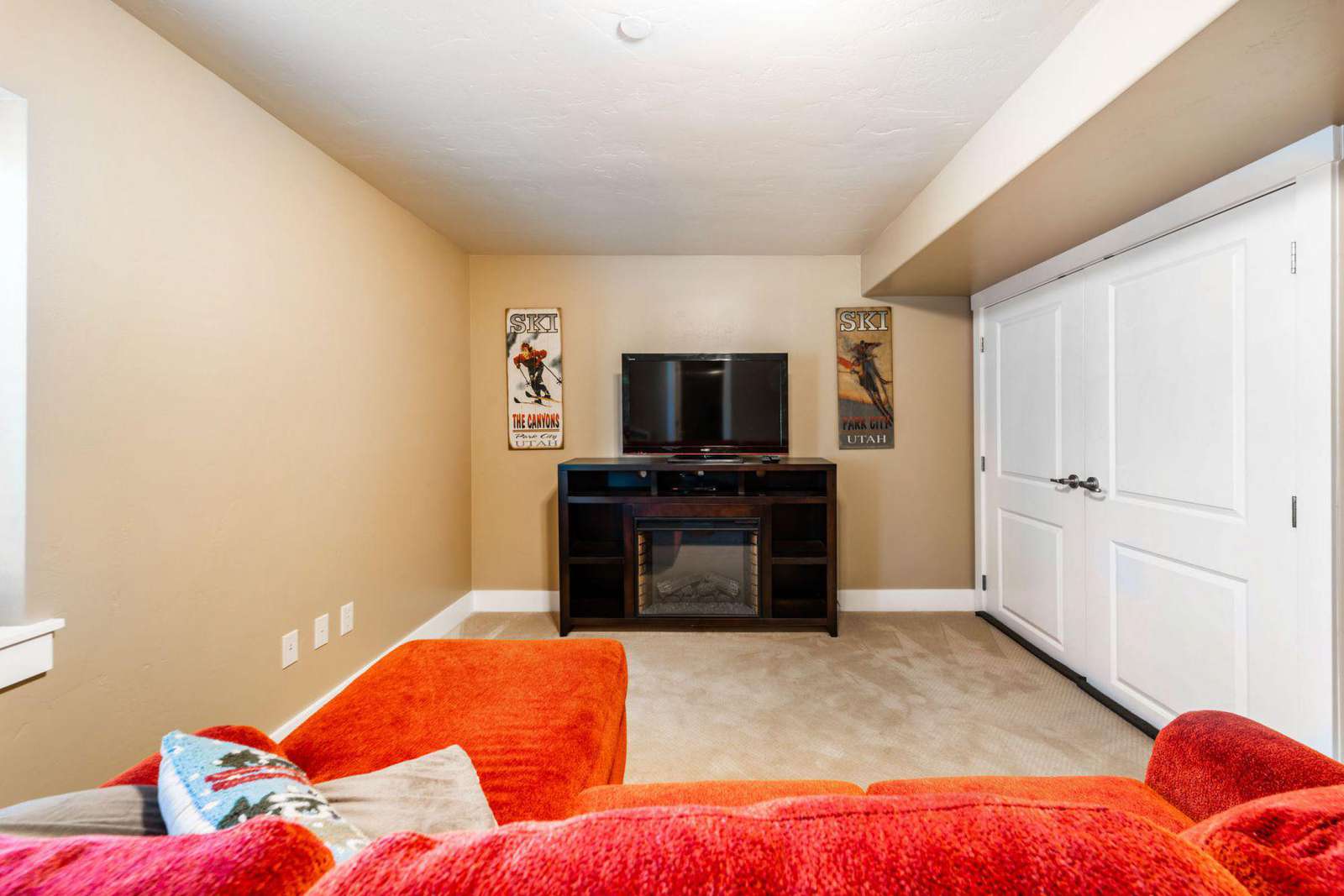 Movie room with comfy couch